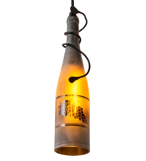 Meyda Lighting 16" 3-Light Textured Black Pendant Light With Multi-Colored Wine Bottle Shade Glass