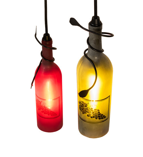 Meyda Lighting 16" 3-Light Textured Black Pendant Light With Multi-Colored Wine Bottle Shade Glass