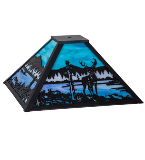 Meyda Lighting 19" Deer at Lake Craftsman Brown Frame With Blue & Turquoise Shade Glass