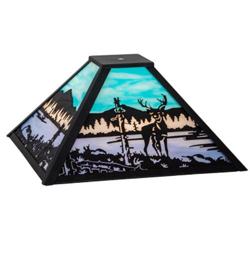 Meyda Lighting 19" Deer at Lake Craftsman Brown Frame With Blue & Turquoise Shade Glass
