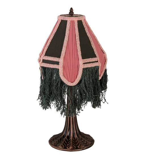 Meyda Lighting 20" Fabric with Fringe Mini Table Lamp With Multi-Colored Shade Glass