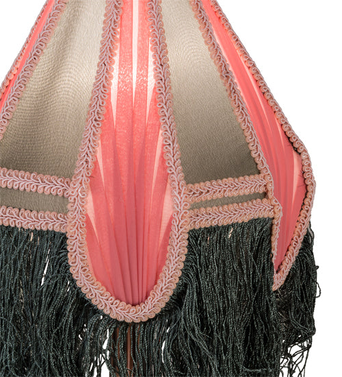 Meyda Lighting 20" Fabric with Fringe Mini Table Lamp With Multi-Colored Shade Glass