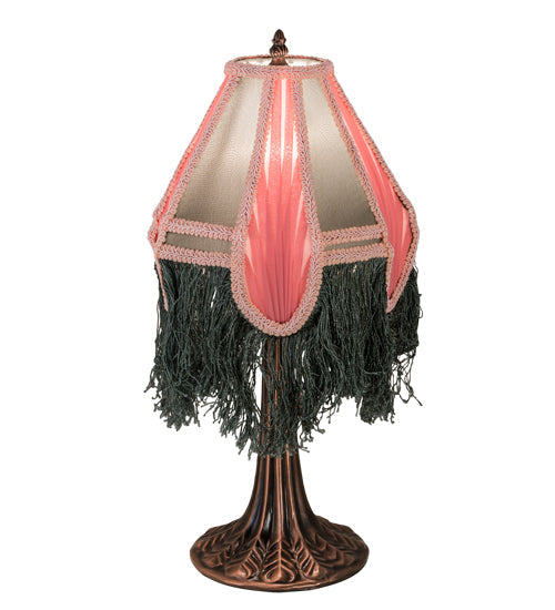 Meyda Lighting 20" Fabric with Fringe Mini Table Lamp With Multi-Colored Shade Glass