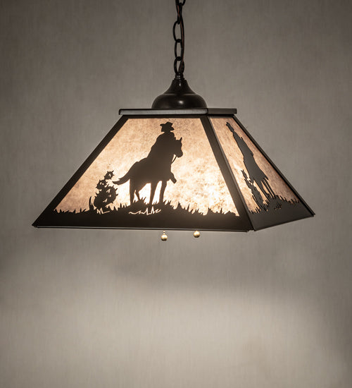 Meyda Lighting 23" Timeless Bronze Cowboy Pendant Light With Silver Mica Shade Glass