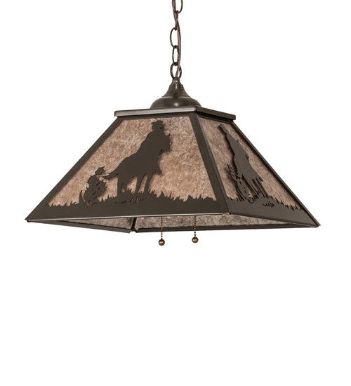 Meyda Lighting 23" Timeless Bronze Cowboy Pendant Light With Silver Mica Shade Glass