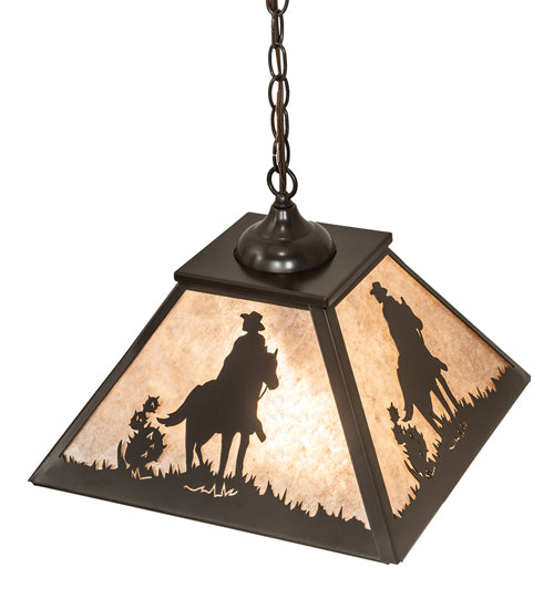 Meyda Lighting 23" Timeless Bronze Cowboy Pendant Light With Silver Mica Shade Glass