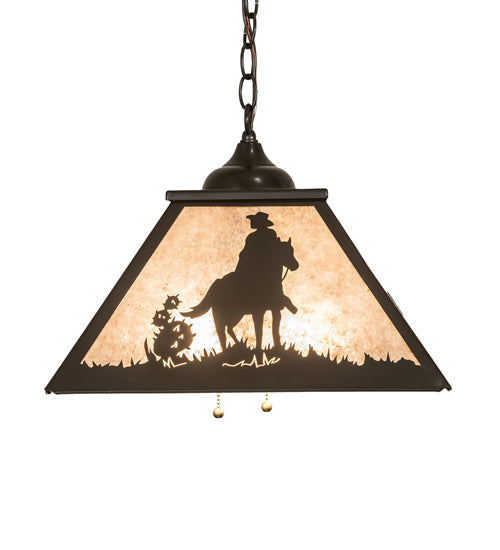 Meyda Lighting 23" Timeless Bronze Cowboy Pendant Light With Silver Mica Shade Glass