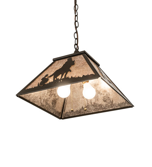 Meyda Lighting 23" Timeless Bronze Cowboy Pendant Light With Silver Mica Shade Glass