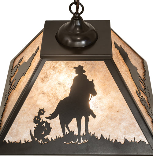 Meyda Lighting 23" Timeless Bronze Cowboy Pendant Light With Silver Mica Shade Glass