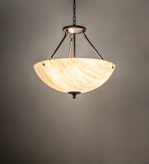 Meyda Lighting 24" 3-Light Mahogany Bronze Madison Inverted Pendant Light With Creme Carrara Idalight Shade