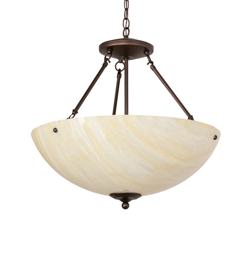 Meyda Lighting 24" 3-Light Mahogany Bronze Madison Inverted Pendant Light With Creme Carrara Idalight Shade