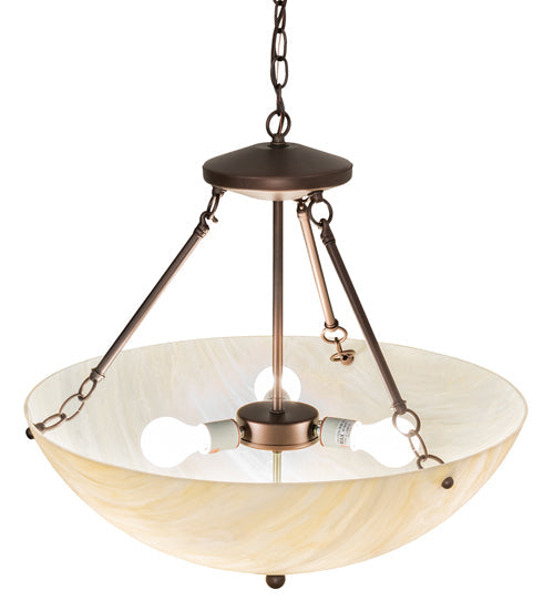 Meyda Lighting 24" 3-Light Mahogany Bronze Madison Inverted Pendant Light With Creme Carrara Idalight Shade