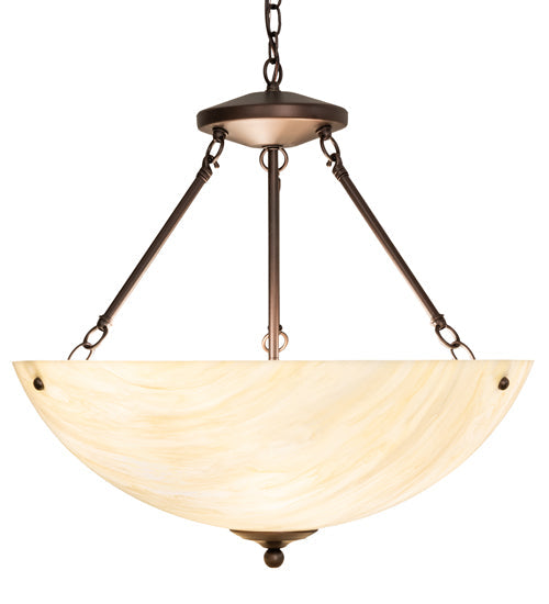 Meyda Lighting 24" 3-Light Mahogany Bronze Madison Inverted Pendant Light With Creme Carrara Idalight Shade