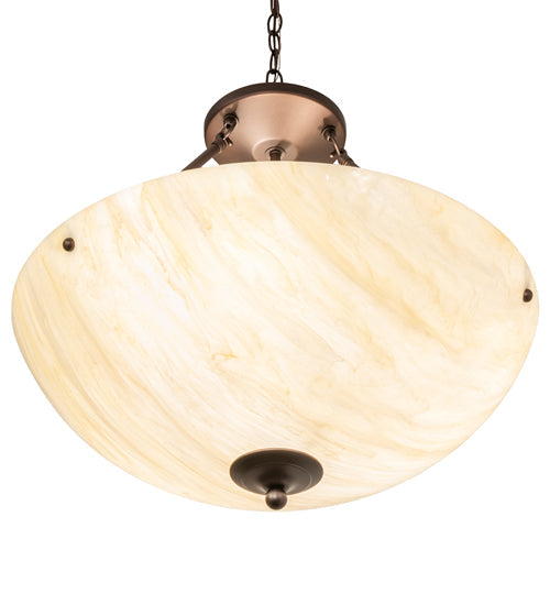 Meyda Lighting 24" 3-Light Mahogany Bronze Madison Inverted Pendant Light With Creme Carrara Idalight Shade