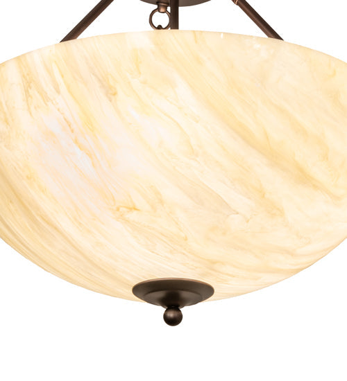 Meyda Lighting 24" 3-Light Mahogany Bronze Madison Inverted Pendant Light With Creme Carrara Idalight Shade