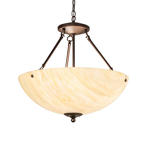 Meyda Lighting 24" 3-Light Mahogany Bronze Madison Inverted Pendant Light With Creme Carrara Idalight Shade