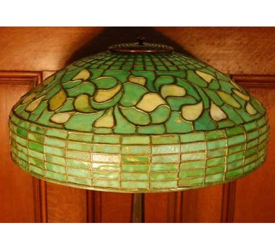 Meyda Lighting 24" 3-Light Original Antique Tiffany Turning Leaf Table Lamp With Green Leaf Shade Glass