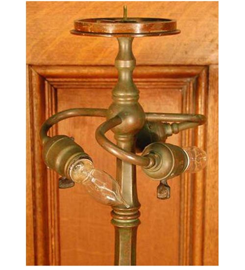Meyda Lighting 24" 3-Light Original Antique Tiffany Turning Leaf Table Lamp With Green Leaf Shade Glass