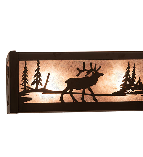 Meyda Lighting 24" 4-Light Oil Rubbed Bronze Elk at Lake Vanity Light With Silver Mica Shade Glass