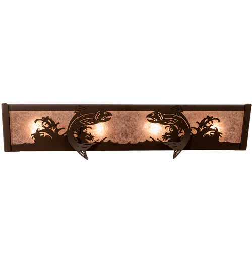 Meyda Lighting 24" 4-Light Oil Rubbed Bronze Leaping Trout Vanity Light With Silver Mica Shade Glass