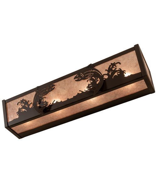 Meyda Lighting 24" 4-Light Oil Rubbed Bronze Leaping Trout Vanity Light With Silver Mica Shade Glass