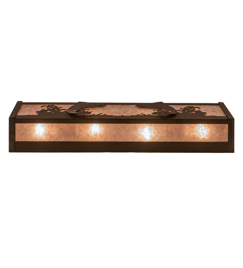 Meyda Lighting 24" 4-Light Oil Rubbed Bronze Leaping Trout Vanity Light With Silver Mica Shade Glass