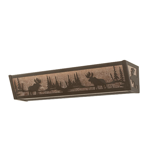 Meyda Lighting 24" 4-Light Oil Rubbed Bronze Moose at Lake Vanity Light With Silver Mica Shade Glass