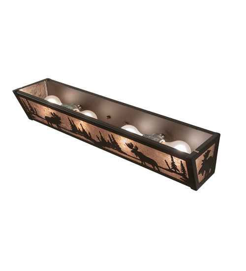 Meyda Lighting 24" 4-Light Oil Rubbed Bronze Moose at Lake Vanity Light With Silver Mica Shade Glass