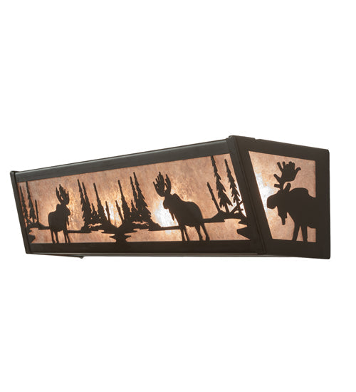 Meyda Lighting 24" 4-Light Oil Rubbed Bronze Moose at Lake Vanity Light With Silver Mica Shade Glass