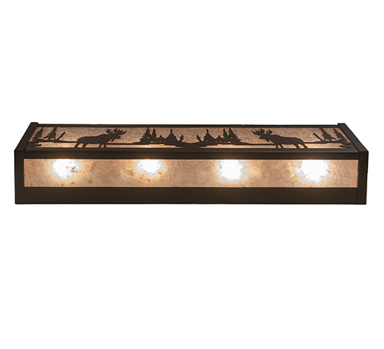 Meyda Lighting 24" 4-Light Oil Rubbed Bronze Moose at Lake Vanity Light With Silver Mica Shade Glass