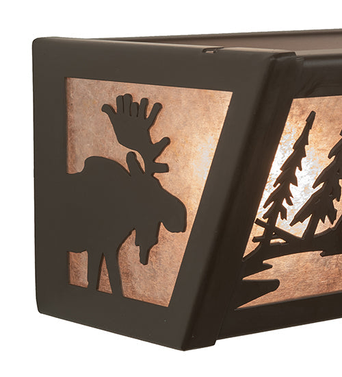 Meyda Lighting 24" 4-Light Oil Rubbed Bronze Moose at Lake Vanity Light With Silver Mica Shade Glass