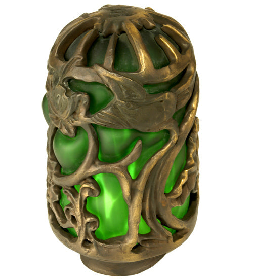 Meyda Lighting 3" Floral Lantern Antique Frame With Green Shade Glass
