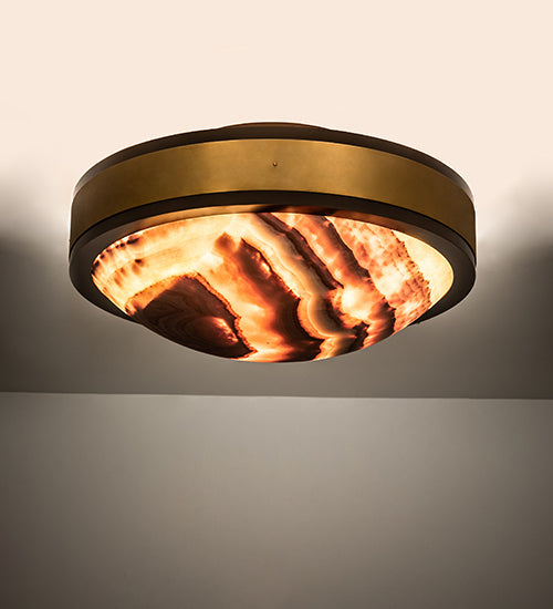 Meyda Lighting 32" 6-Light Brown Bronze & Gold Matte Flush Mount Light With Amber & Red Veined Onyx Shade