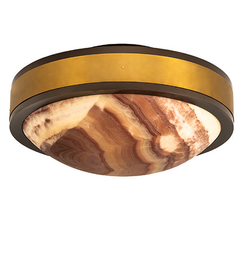 Meyda Lighting 32" 6-Light Brown Bronze & Gold Matte Flush Mount Light With Amber & Red Veined Onyx Shade