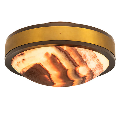 Meyda Lighting 32" 6-Light Brown Bronze & Gold Matte Flush Mount Light With Amber & Red Veined Onyx Shade