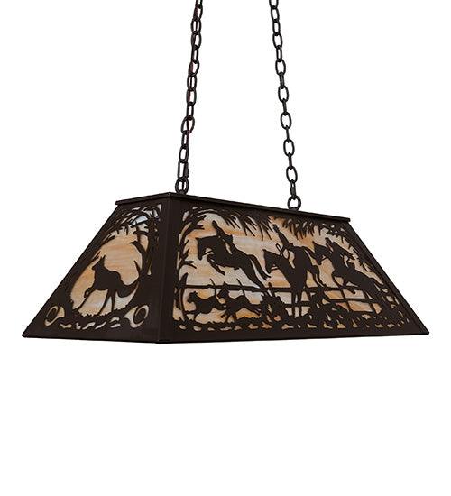 Meyda Lighting 33" 6-Light Oil Rubbed Bronze Fox Hunt Island Pendant Light With Beige Art Shade Glass