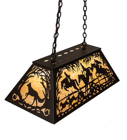 Meyda Lighting 33" 6-Light Oil Rubbed Bronze Fox Hunt Island Pendant Light With Beige Art Shade Glass