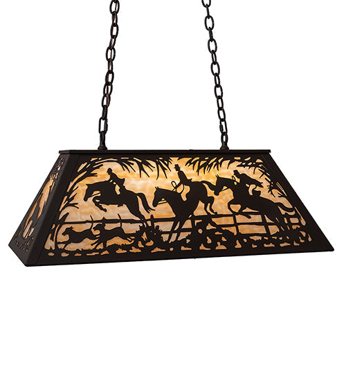 Meyda Lighting 33" 6-Light Oil Rubbed Bronze Fox Hunt Island Pendant Light With Beige Art Shade Glass