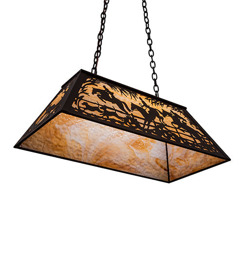 Meyda Lighting 33" 6-Light Oil Rubbed Bronze Fox Hunt Island Pendant Light With Beige Art Shade Glass
