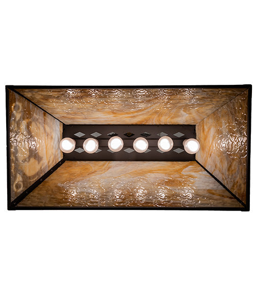 Meyda Lighting 33" 6-Light Oil Rubbed Bronze Fox Hunt Island Pendant Light With Beige Art Shade Glass