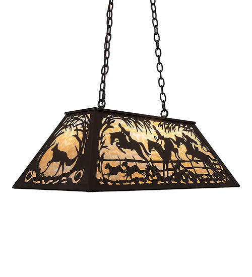 Meyda Lighting 33" 6-Light Oil Rubbed Bronze Fox Hunt Island Pendant Light With Beige Art Shade Glass