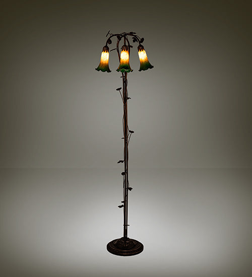 Meyda Lighting 36973 58" 3-Light Mahogany Bronze Floor Lamp With Amber & Green Shade Glass