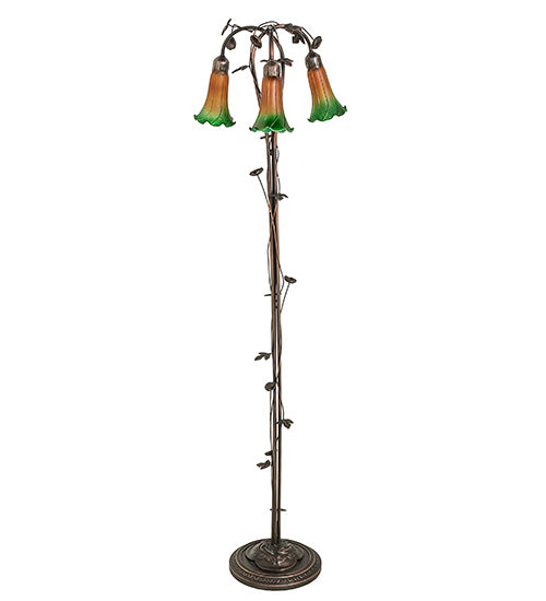 Meyda Lighting 36973 58" 3-Light Mahogany Bronze Floor Lamp With Amber & Green Shade Glass