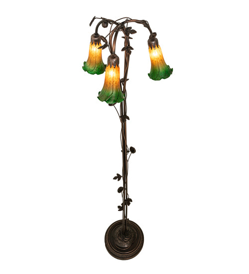 Meyda Lighting 36973 58" 3-Light Mahogany Bronze Floor Lamp With Amber & Green Shade Glass