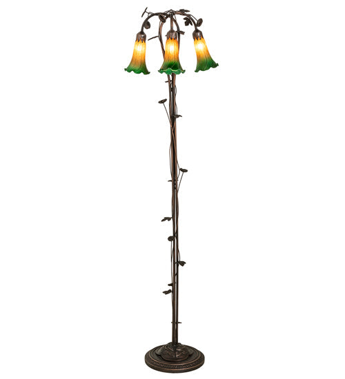 Meyda Lighting 36973 58" 3-Light Mahogany Bronze Floor Lamp With Amber & Green Shade Glass