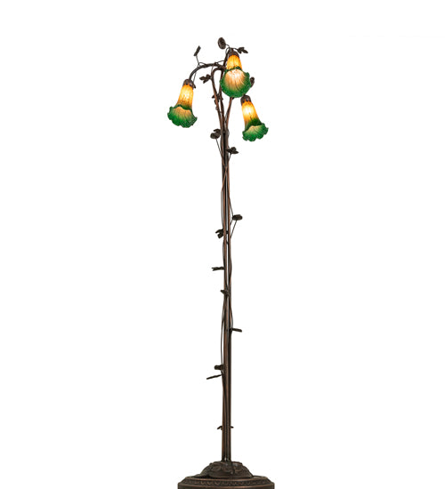 Meyda Lighting 36973 58" 3-Light Mahogany Bronze Floor Lamp With Amber & Green Shade Glass