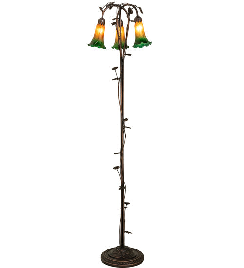 Meyda Lighting 36973 58" 3-Light Mahogany Bronze Floor Lamp With Amber & Green Shade Glass