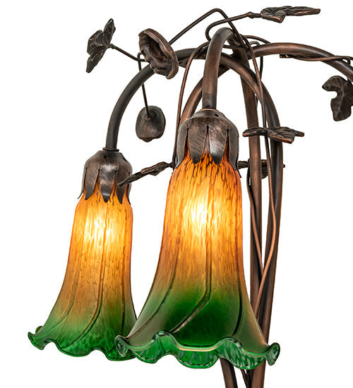 Meyda Lighting 36973 58" 3-Light Mahogany Bronze Floor Lamp With Amber & Green Shade Glass