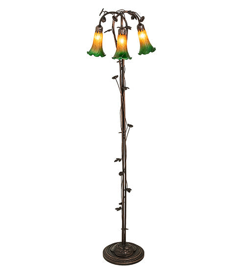 Meyda Lighting 36973 58" 3-Light Mahogany Bronze Floor Lamp With Amber & Green Shade Glass