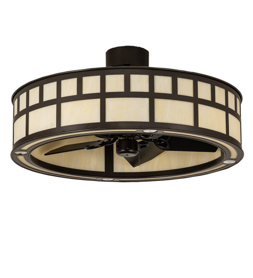 Meyda Lighting 37" 5-Light Timeless Bronze "T" Mission Chandelier With Beige Botticino Idalight Shade and Fan